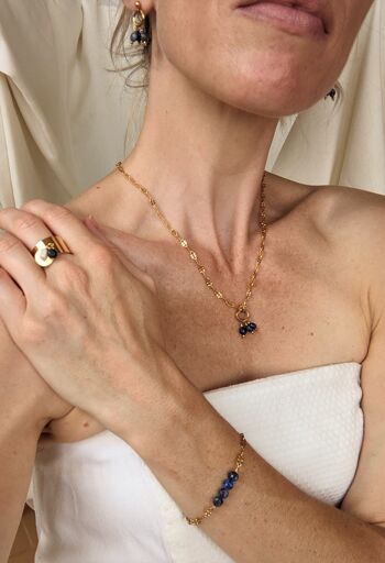 Collier pour femme doré avec des perles de lapis-lazuli - SANTORIN 5
