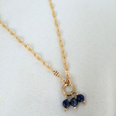 Collier pour femme doré avec des perles de lapis-lazuli - SANTORIN