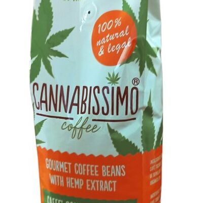 Café Cannabissimo con Extracto de Semillas de Cáñamo, Café en Granos Bolsas de 1 kg
