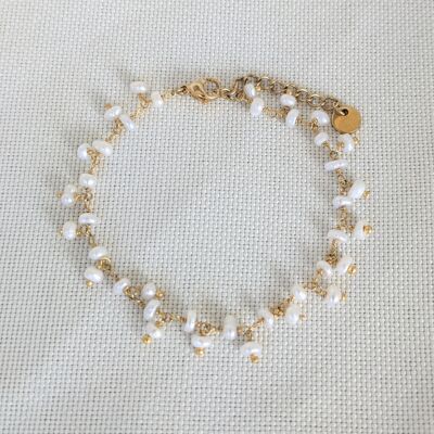 Bracelet pour femme en perles d'eau douce naturelle et doré à l'or - BIARRITZ