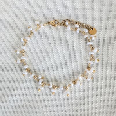 Bracelet pour femme en perles d'eau douce naturelle et doré à l'or - BIARRITZ