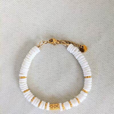 Bracelet pour femme en perles de coquillage blanc et perles doré à l'or - MONTREAL