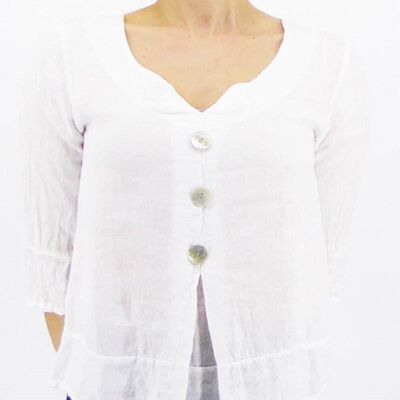 3 Button White Linen Top 6346