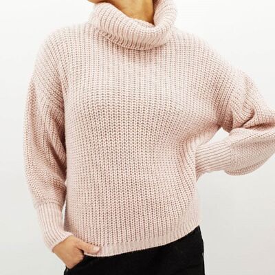 Cool Cowl Knit Jumper 9134 | Pink/Grey