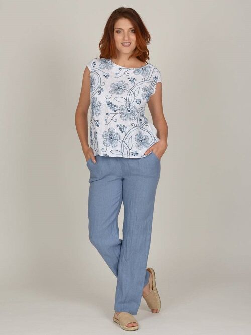 Embroidered Floral Linen Top   3482E3