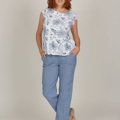 Embroidered Floral Linen Top   3482E3