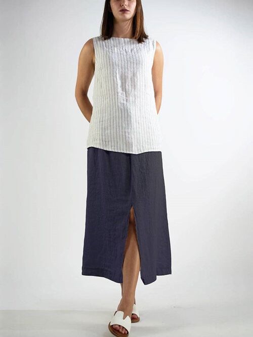 Linen "Easy to Wear" Skirt  1566 | Navy