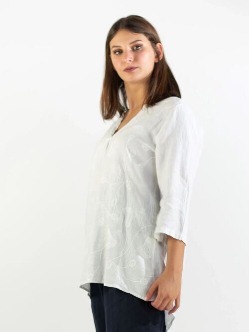 Lovely Sunshine and Flowers Linen Top 6361 | White