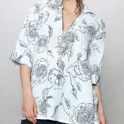 Mono Rose Linen Shirt Tunic 1082