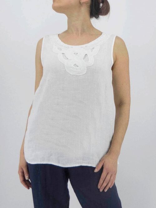 Necklace Detail Linen Top 2021 | White