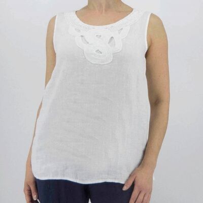 Necklace Detail Linen Top 2021 | White