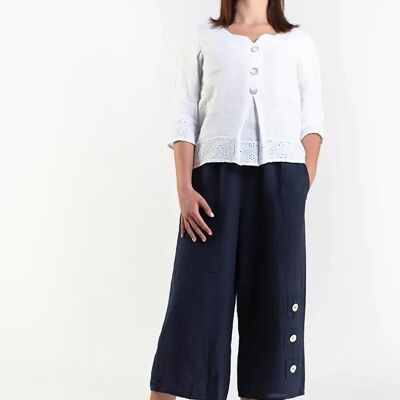 Ravello Button Linen Crops 1530 | Navy