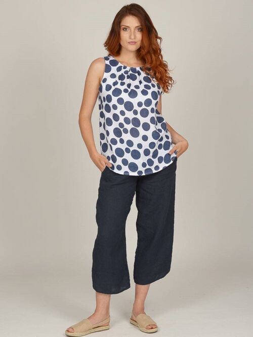 Soft Pleated Linen Top 3332 | Navy