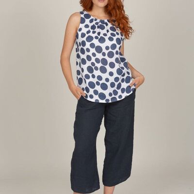 Soft Pleated Linen Top 3332 | Navy