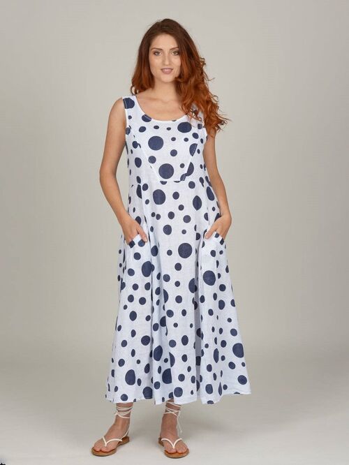 Stunning Linen Spot Print Dress 3253D1 | Navy