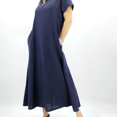 Ultime Linen Shirt Dress 2469PL | Navy/Nude