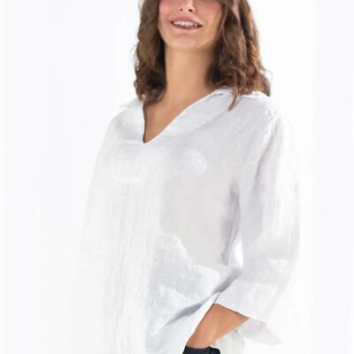 Verona V Neck Linen Top 1425 | White