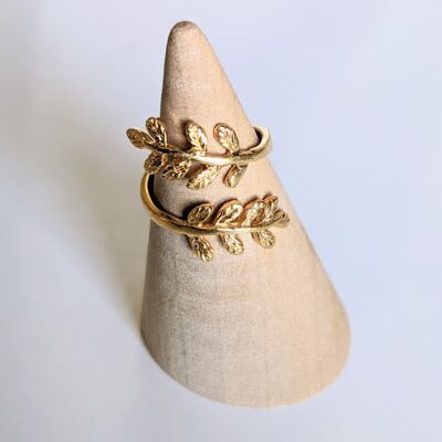 Adjustable ring for women with olive leaves gilded with gold