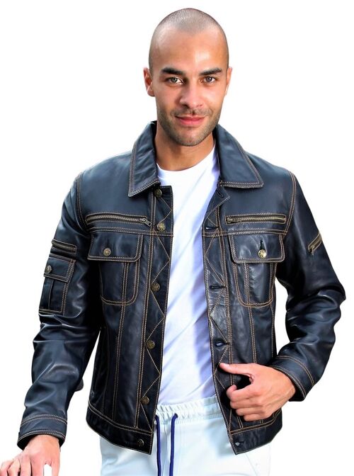 Lederjacke im Jeans-Style aus ECHT-Leder in dunkelblau