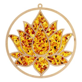 Attrape-soleil 20cm ambre en bois de bouleau - fleur de lotus 1
