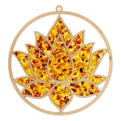 Attrape-soleil 20cm ambre en bois de bouleau - fleur de lotus