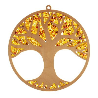 Suncatcher 30cm ámbar en madera de abedul - árbol de la vida