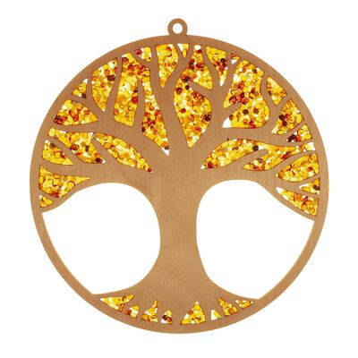 Attrape-soleil 30cm ambre en bois de bouleau - arbre de vie