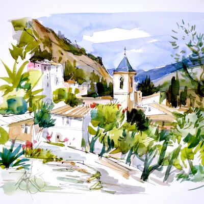 Carte Postale aquarelle PELLETIER Village de Provence - CC67