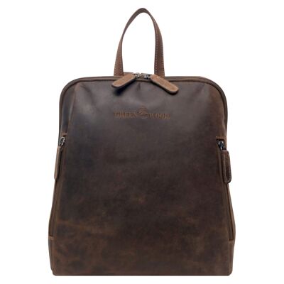 Anna Vintage Leather Backpack Mochila pequeña de mujer en piel - Caqui