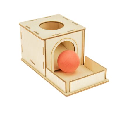 Montessori Object Permanence Box mit Tablett und Kugel