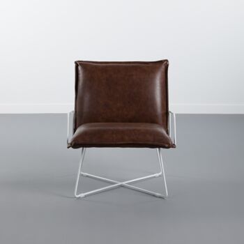 Chaise de salle à manger SIMPLY SENIOR en cuir marron avec corps en acier blanc par Thinia Home 2