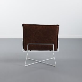 Chaise de salle à manger SIMPLY SENIOR en cuir marron avec corps en acier blanc par Thinia Home 3