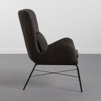 Fauteuil en lin noir VELVET avec repose-pieds pour l'hospitalité de la salle à manger par Thinia Home 4