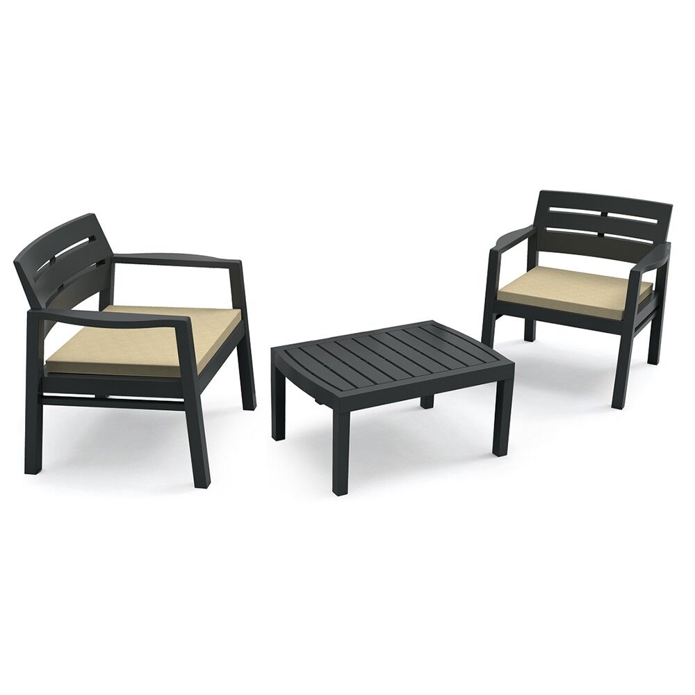 Conjunto Terraza Jardín LOMBOK NEGRO con 2 sillones (con cojines) + 1 mesa centro de 7H Seven House
