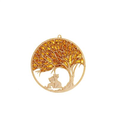 Suncatcher amber in birch wood - tree & cats