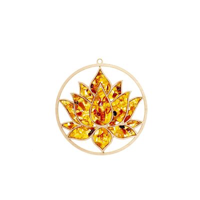 Suncatcher ámbar en madera de abedul - flor de loto