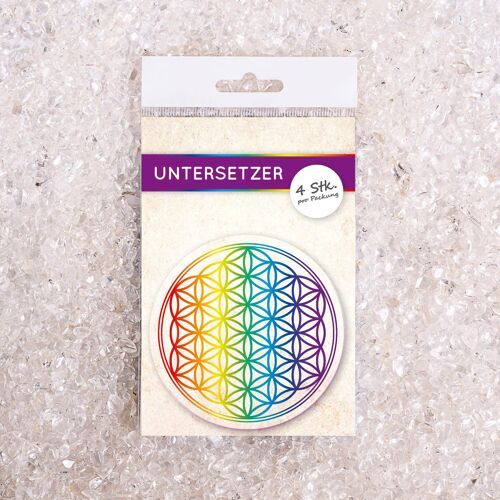 Untersetzer Set Blume des Lebens bunt linear