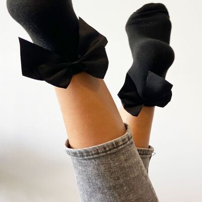 Black bow cotton sock