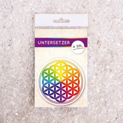 Coaster set flower of life colorfully filled