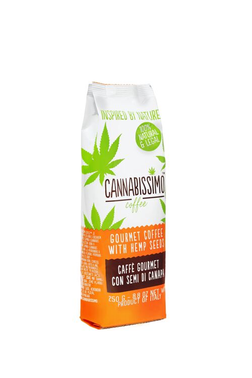 Cannabissimo Coffee with Hemp Seeds. Ground coffee in Bags of 250 g
