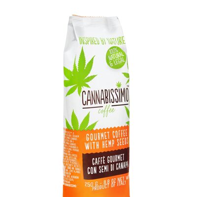 Cannabissimo Coffee with Hemp Seeds. Ground coffee in Bags of 250 g
