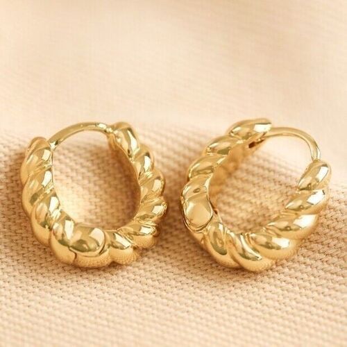 Small Chunky Rope Huggie Hoop Earrings in Gold