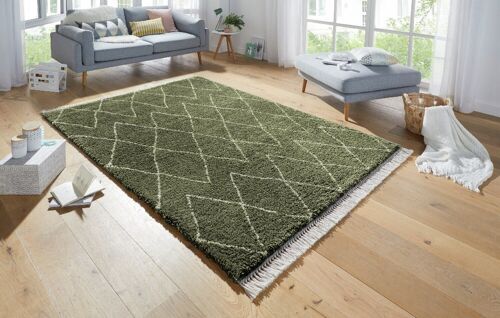 Design Verlour Deep-Pile Carpet Jade Olive Green