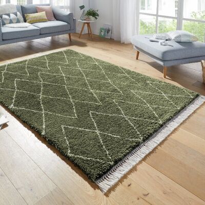 Design Verlour Deep-Pile Carpet Jade Olive Green