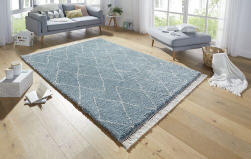 Design Verlour Deep-Pile Carpet Jade with Fringes