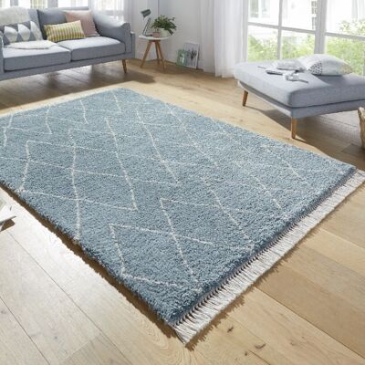Design Verlour Deep-Pile Carpet Jade with Fringes