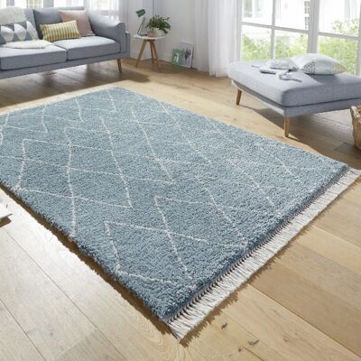 Design Verlour Deep-Pile Carpet Jade with Fringes