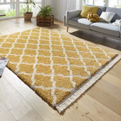Design Verlour Deep-Pile Carpet Pearl with Fringes