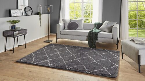 Design Verlours Deep-Pile Carpet Hash Darkgrey Cream