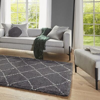 Design Loslours Deep-Pile Carpet Hash Dark Gray Cream